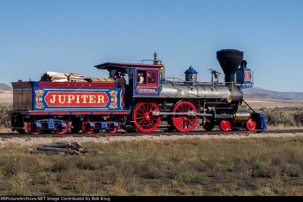 CPRR 60 - Jupiter  backs into position for  the day's run-bys and poses with its counterpart locomotive UP 119